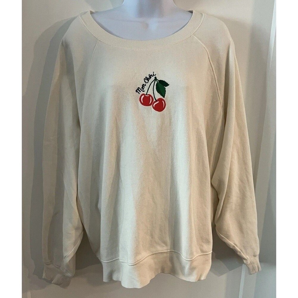 Old Navy Ivory Pullover Sweater Embroider Cherry Mon Cheri Crewneck Pullover XXL